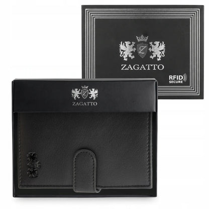 „ZAGATTO“ juoda vertikali vyriška natūralios odos piniginė su RFID apsauga