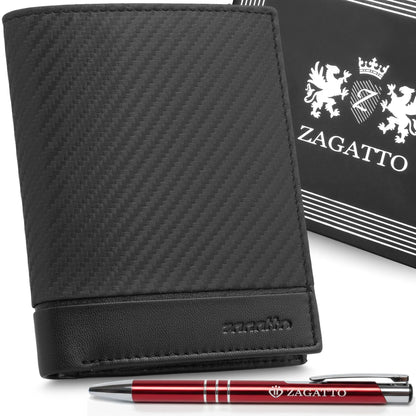„ZAGATTO“ juoda vertikali vyriška odinė piniginė su RFID apsauga