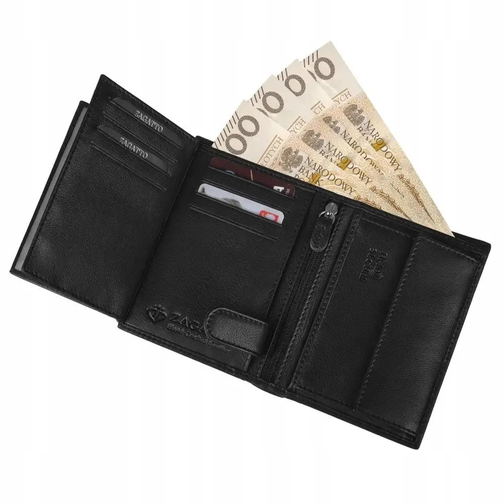 „ZAGATTO“ juoda vertikali vyriška odinė piniginė su RFID apsauga