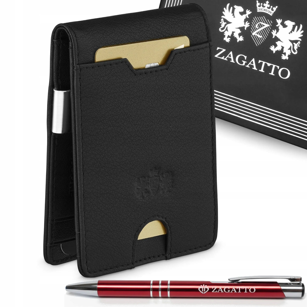 „Zagatto“ SLIM juoda plona odinė piniginė vyrams su RFID apsauga