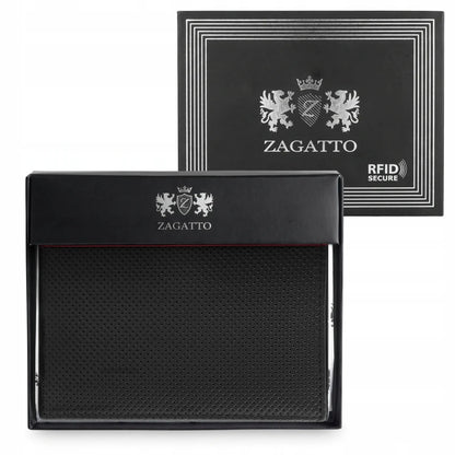 „ZAGATTO“ vyriška juoda vertikali natūralios odos piniginė su RFID apsauga