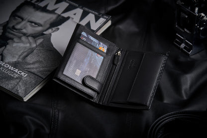 „ZAGATTO“ vyriška juoda vertikali natūralios odos piniginė su RFID apsauga