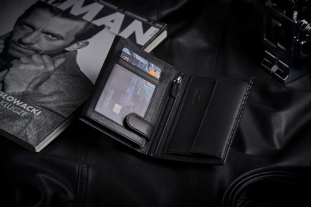 „ZAGATTO“ vyriška vertikali juoda natūralios odos piniginė su RFID apsauga