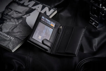 „ZAGATTO“ vyriška vertikali juoda natūralios odos piniginė su RFID apsauga