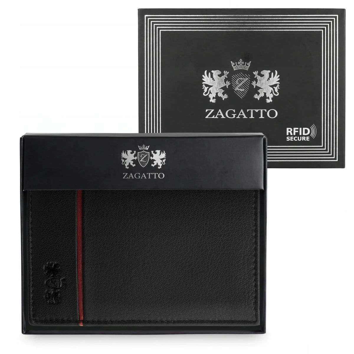 „ZAGATTO“ vyriška vertikali juoda natūralios odos piniginė su RFID apsauga
