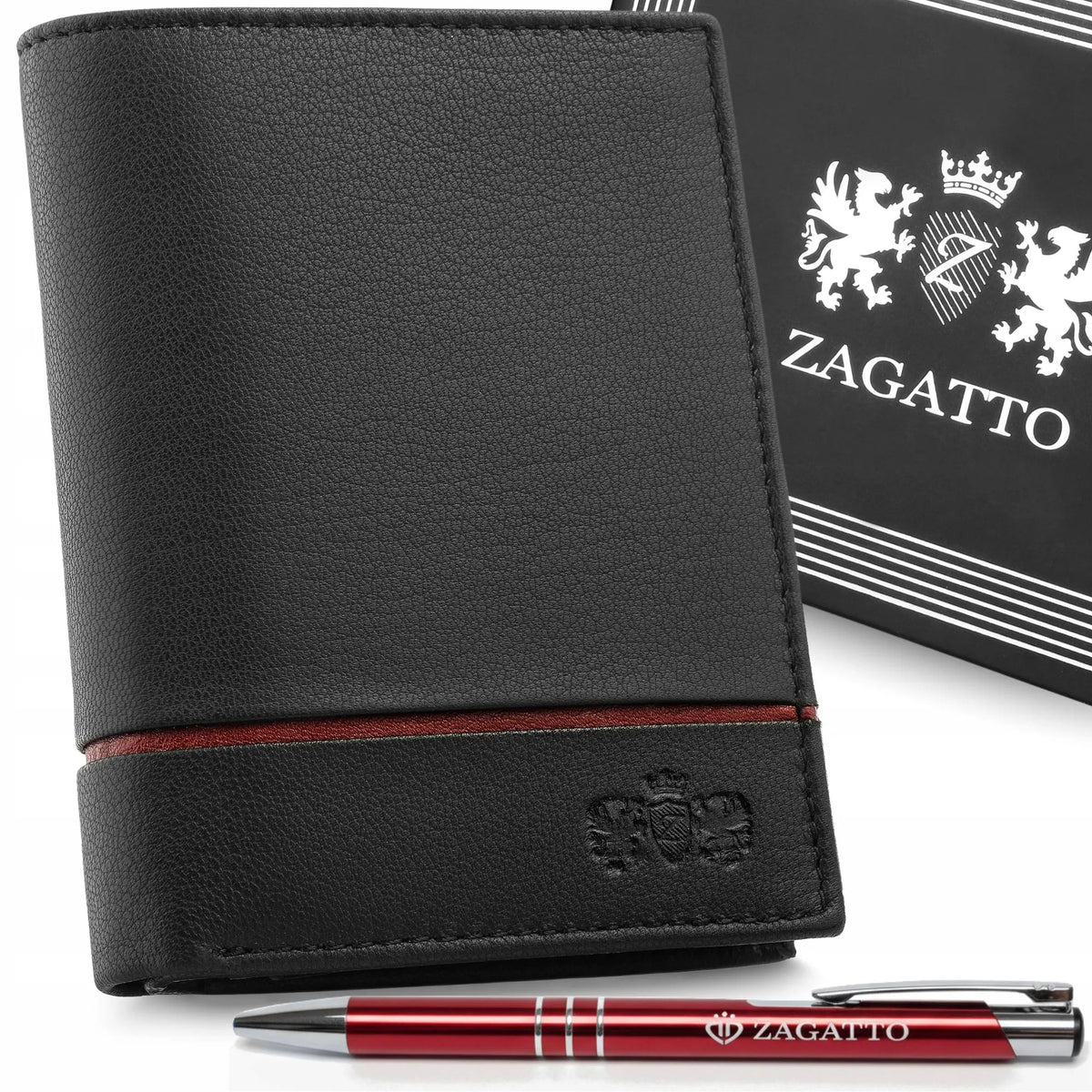 „ZAGATTO“ vyriška vertikali juoda natūralios odos piniginė su RFID apsauga