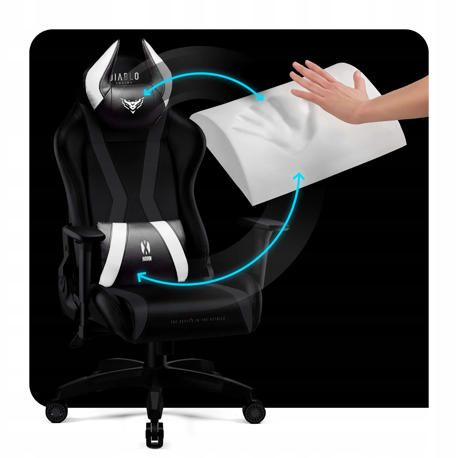 Žaidimų kėdė Diablo X-Horn 2.0 Normal Size, juoda ir balta