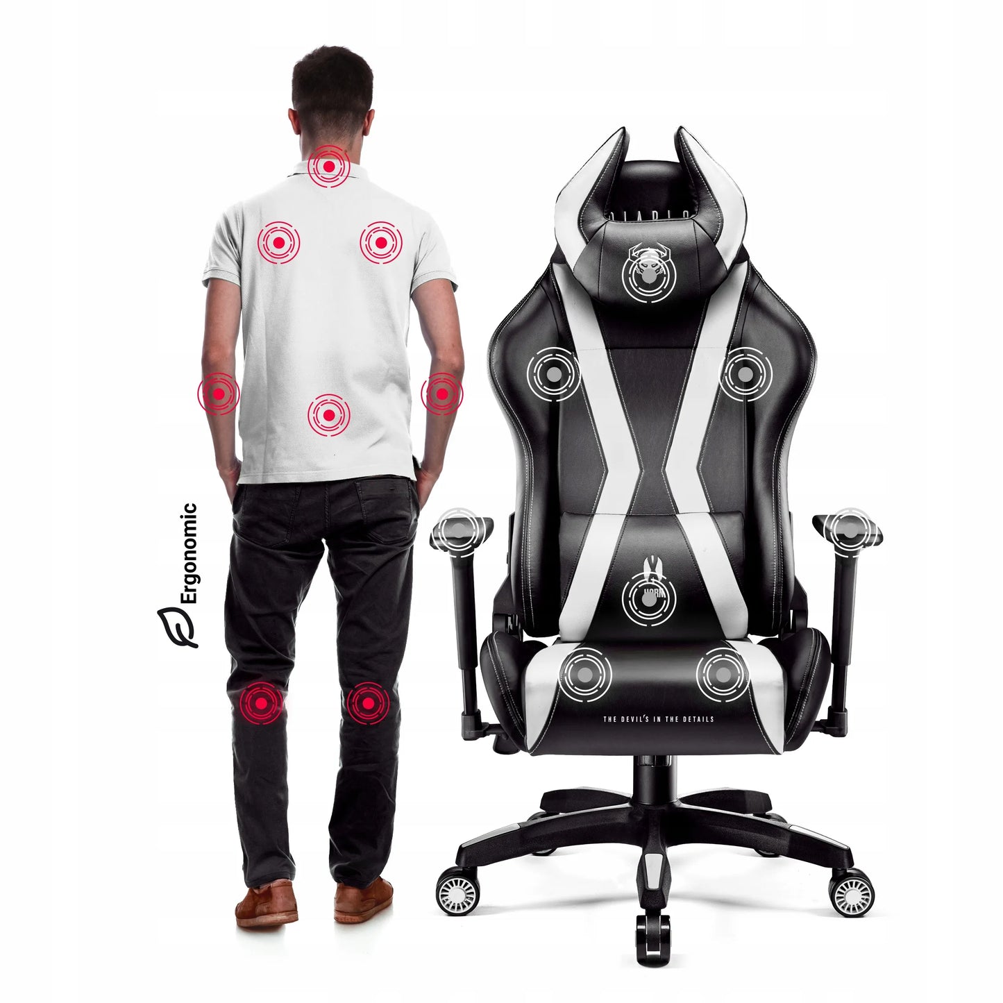 Žaidimų kėdė Diablo X-Horn 2.0 Normal Size, juoda ir balta