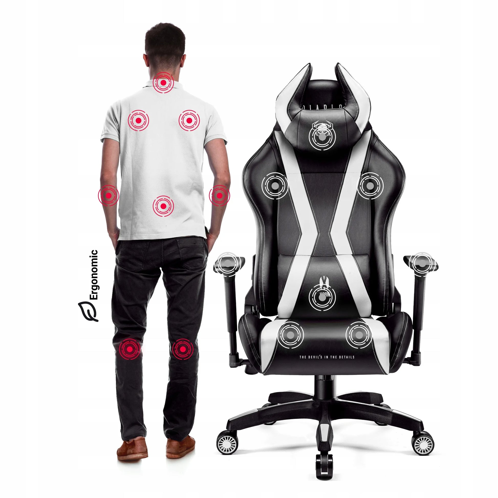 Žaidimų kėdė Diablo X-Horn 2.0 Normal Size, juoda ir balta