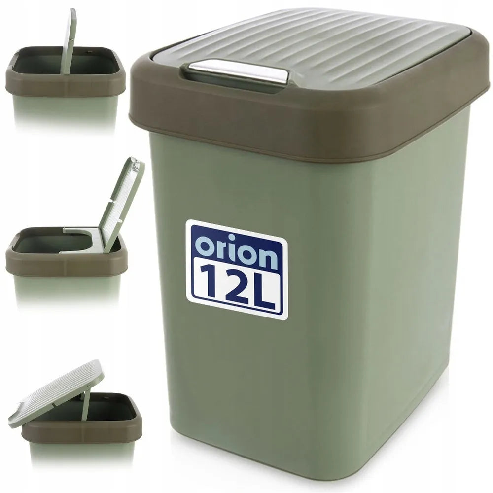 Žalias plastikinis šiukšlių kibiras su dangčiu, 12 l