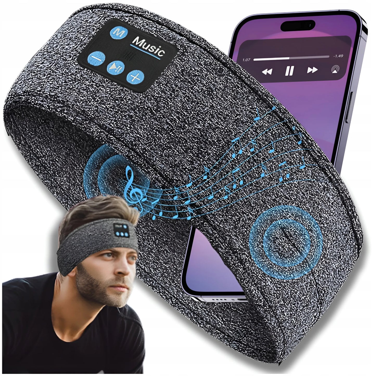 ZeeTech „Bluetooth“ sportinė galvos juosta bėgiojimui, miegui ir akims su mikrofonu