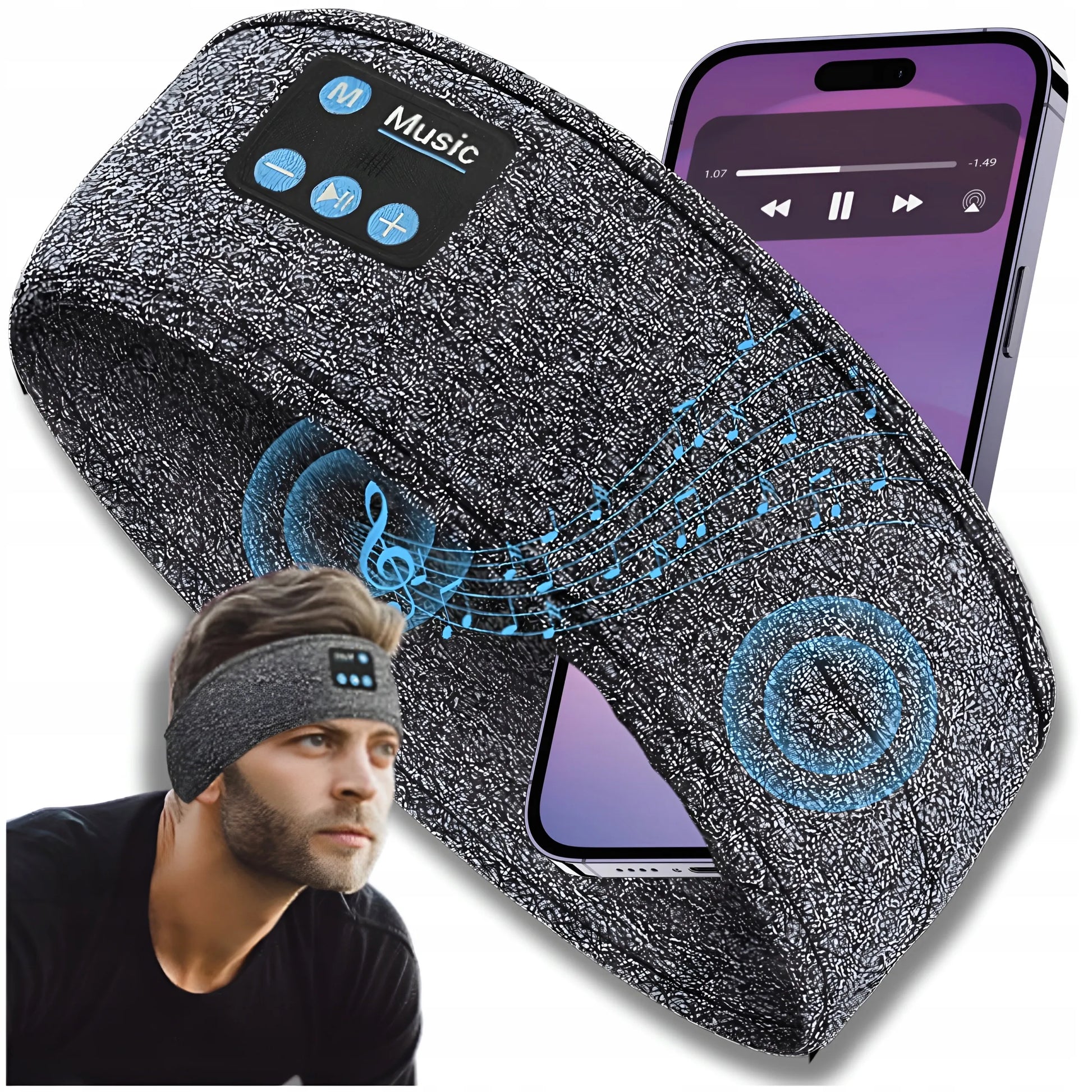 ZeeTech „Bluetooth“ sportinė galvos juosta bėgiojimui, miegui ir akims su mikrofonu