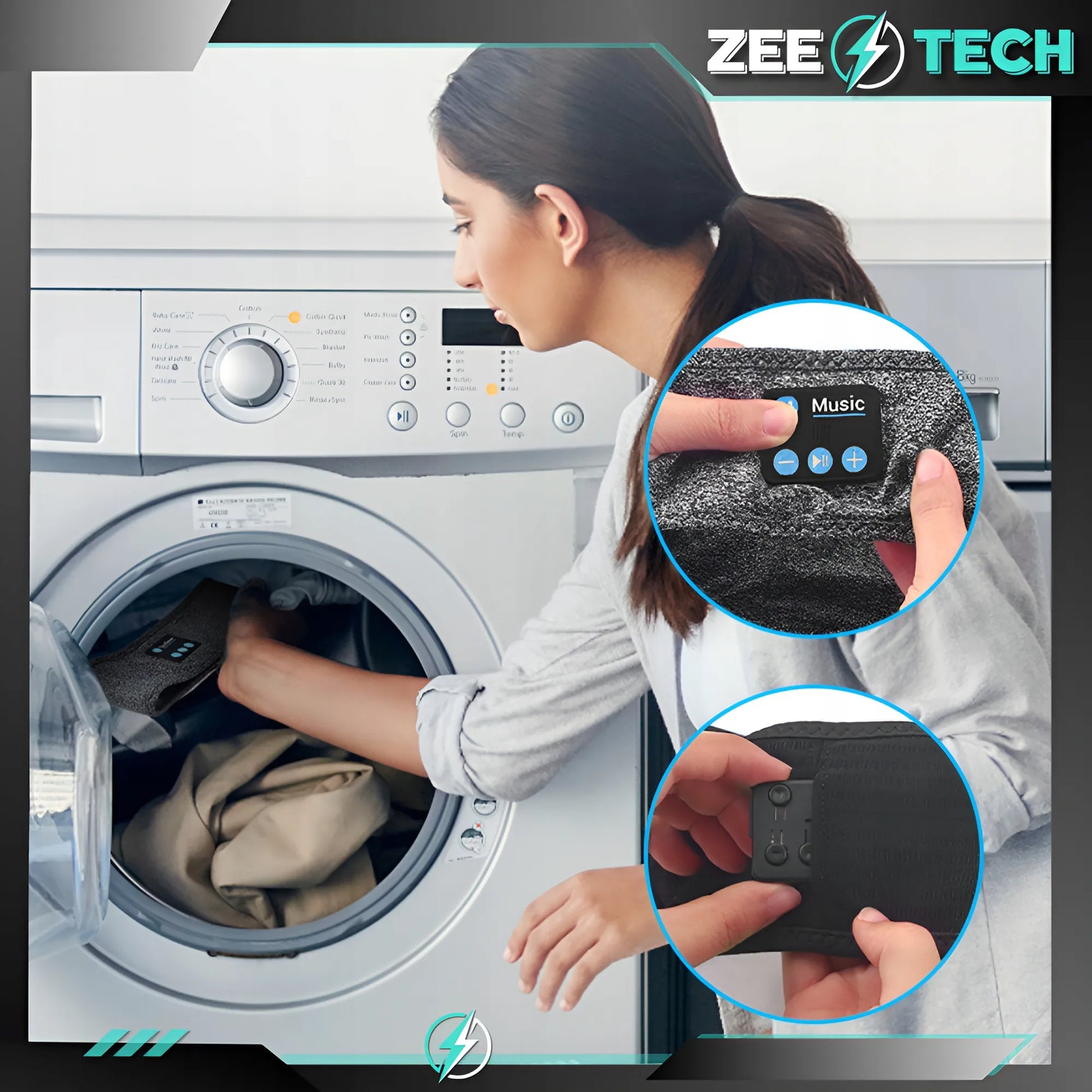 ZeeTech „Bluetooth“ sportinė galvos juosta bėgiojimui, miegui ir akims su mikrofonu