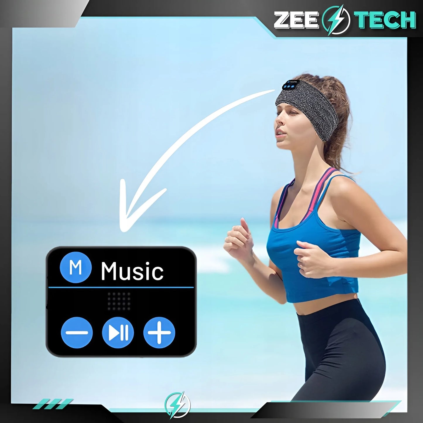 ZeeTech „Bluetooth“ sportinė galvos juosta bėgiojimui, miegui ir akims su mikrofonu