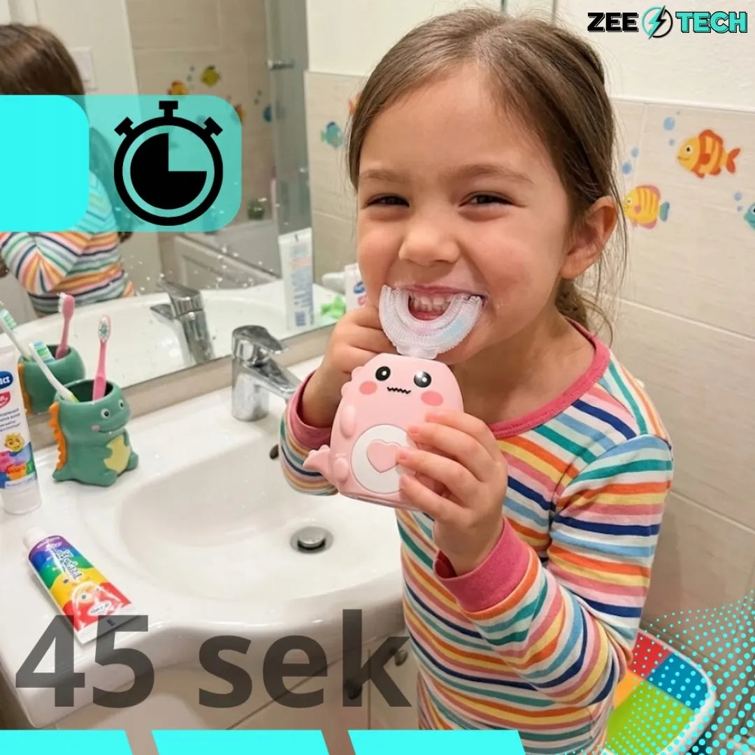 „ZeeTech“ elektrinis 360° dantų šepetėlis vaikams, 2–12 metų, 45 sek.