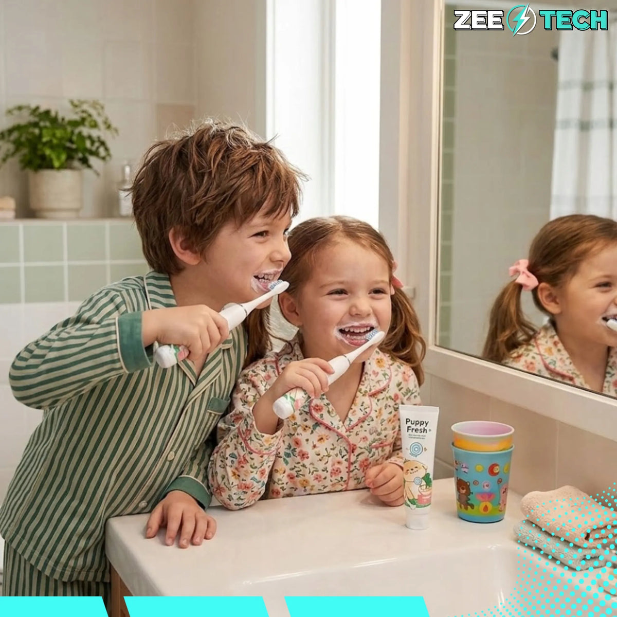 „ZeeTech“ soninė elektrinė dantų šepetėlė vaikams, 4 režimai, 8 galvutės