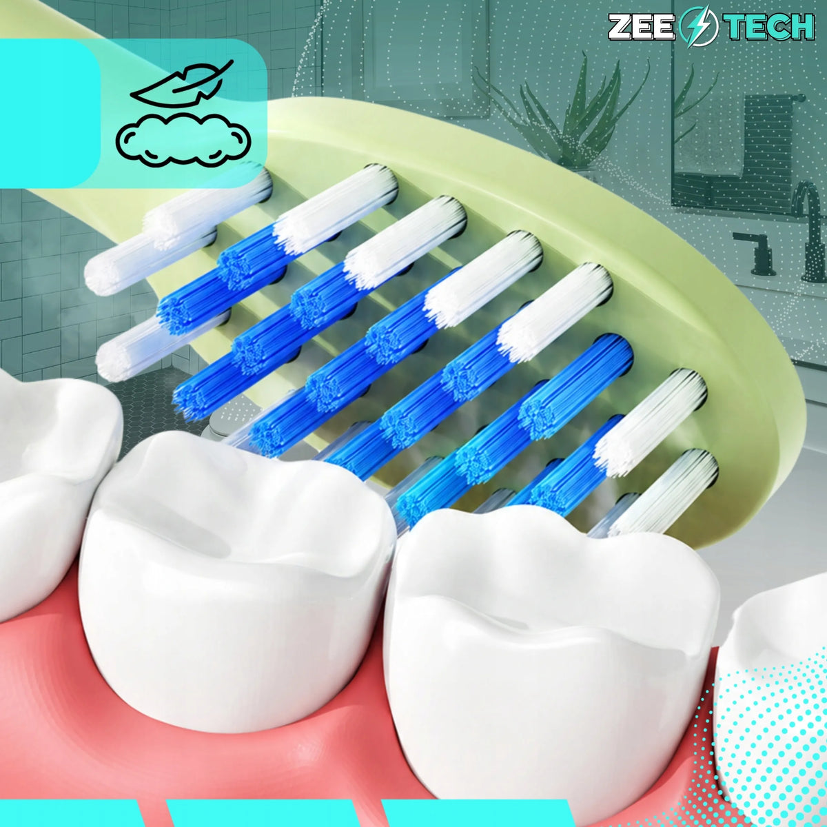 „ZeeTech“ soninė elektrinė dantų šepetėlė vaikams, 4 režimai, 8 galvutės